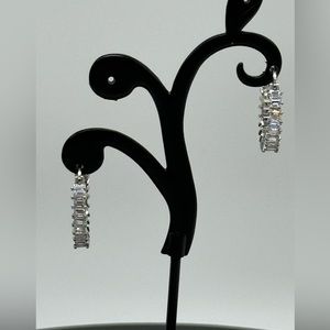 Sterling Silver Plated Crystal Hoop Earrings Made with Swarovski Crystals 3/4"
